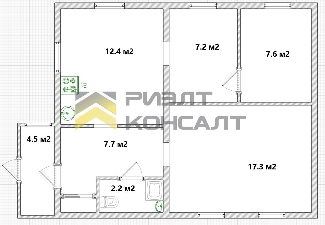 Дом, 58.90м², 4 соток, 1 этаж, 3 комн., стены: Кирпич миниатюра 33