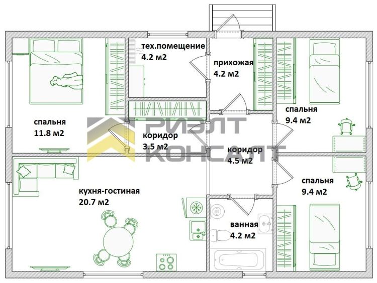 Дом, 82м², 6 соток, 1 этаж, 3 комн., стены: Сэндвич-панели миниатюра 12