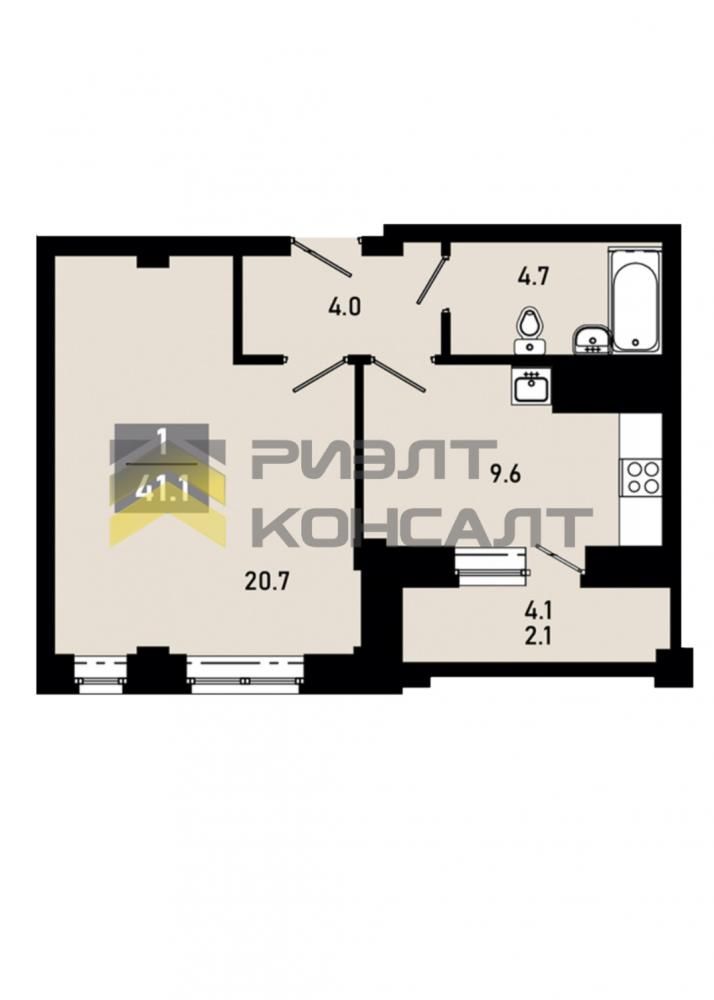 1-комн. квартира, Вторичка, 41м², 15/17 этаж миниатюра 23