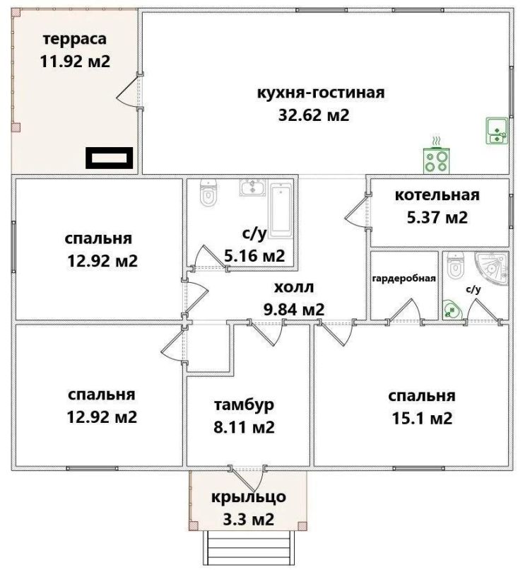 Дом, 130м², 6.10 соток, 1 этаж, 3 комн., стены: Газоблоки миниатюра 7