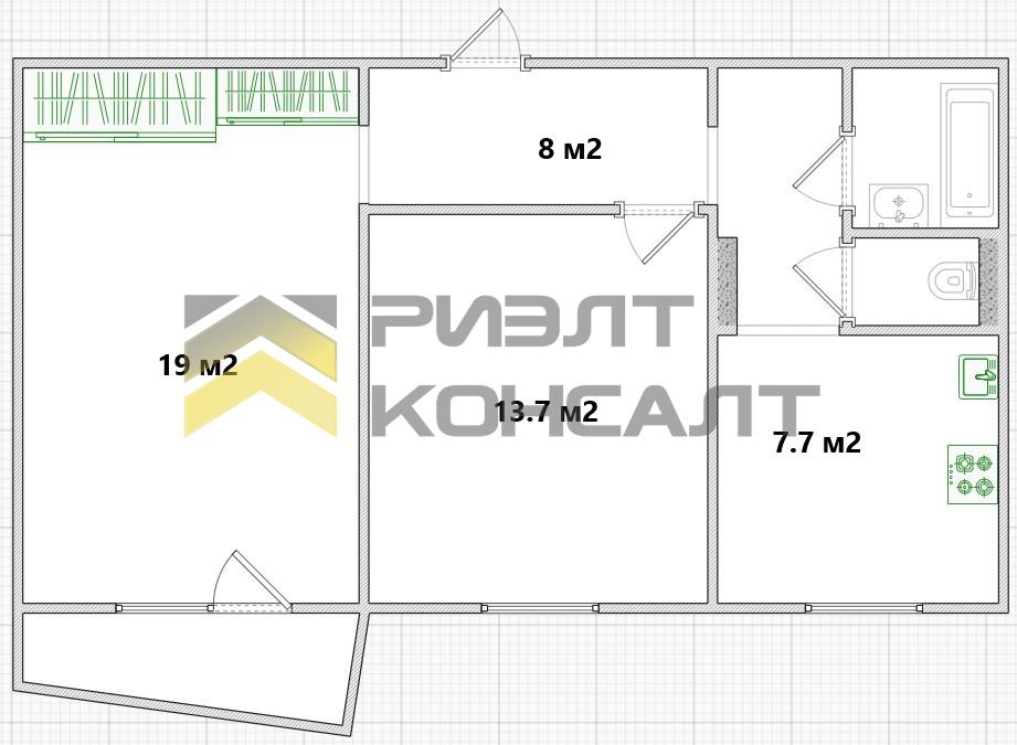 2-комн. квартира, Вторичка, 52.10м², 9/9 этаж миниатюра 23