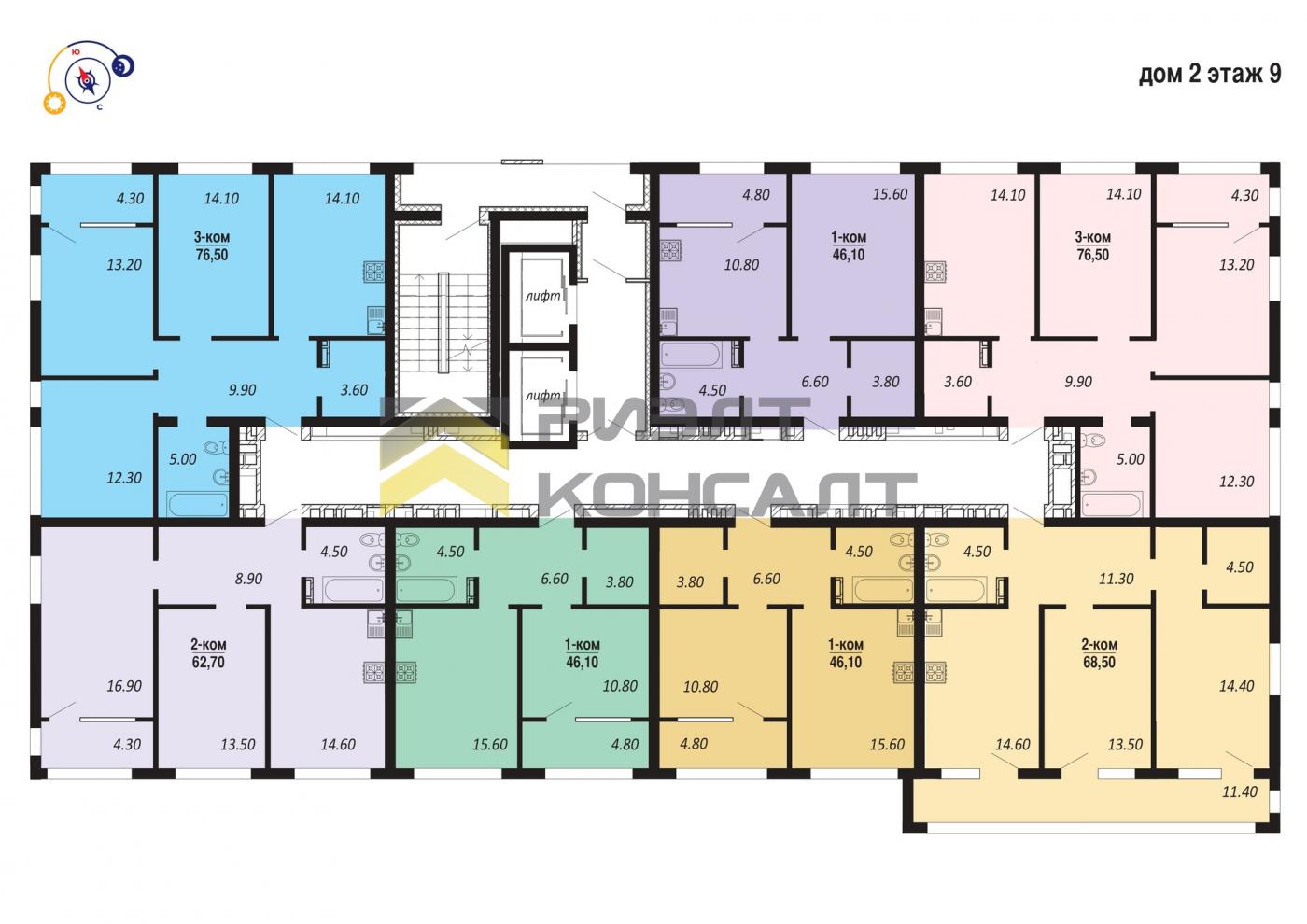 3-комн. квартира, Новостройка, 76.50м², 9/16 этаж миниатюра 7