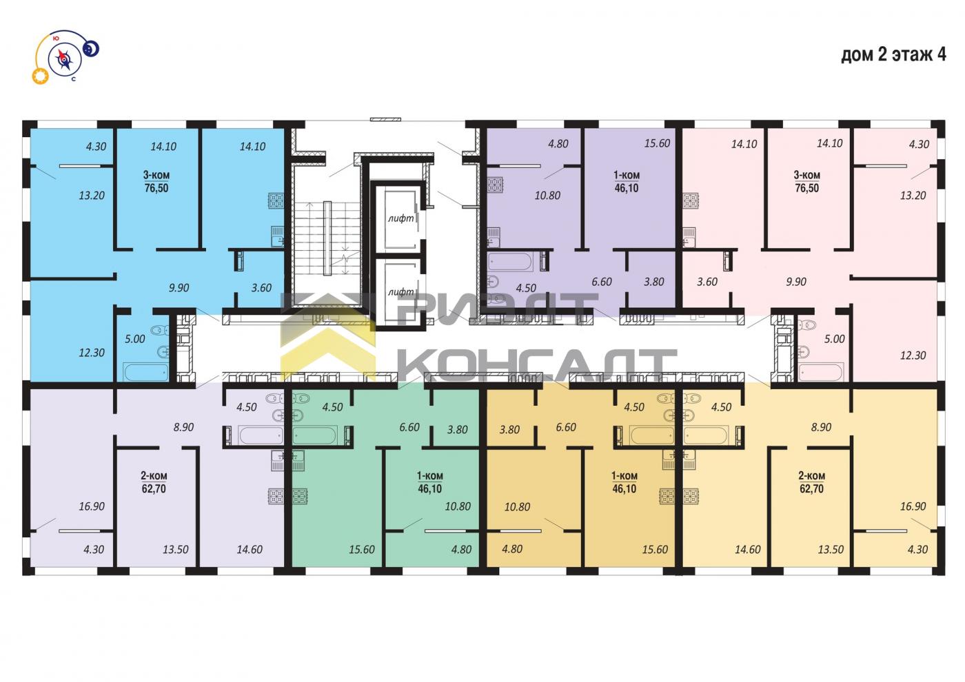 2-комн. квартира, Новостройка, 62.70м², 4/16 этаж миниатюра 8