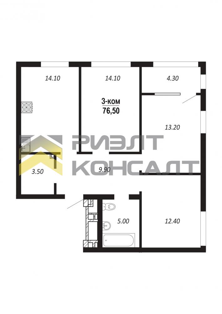 1-комн. квартира, Новостройка, 76.50м², 14/14 этаж миниатюра 7