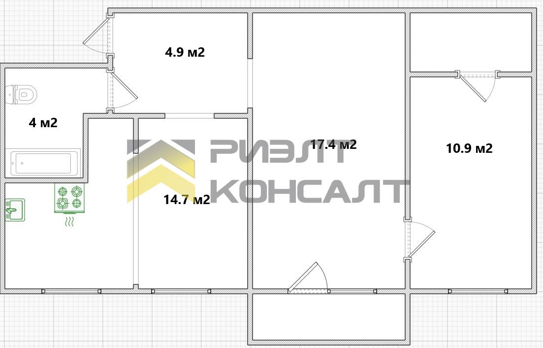 2-комн. квартира, Вторичка, 55.70м², 3/5 этаж миниатюра 8