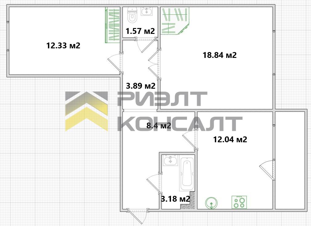 2-комн. квартира, Вторичка, 60.40м², 2/10 этаж миниатюра 23