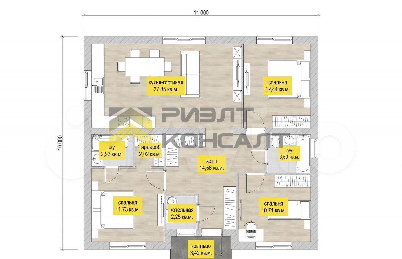 Дом, 110м², 8 соток, 1 этаж, 3 комн., стены: Газоблоки
