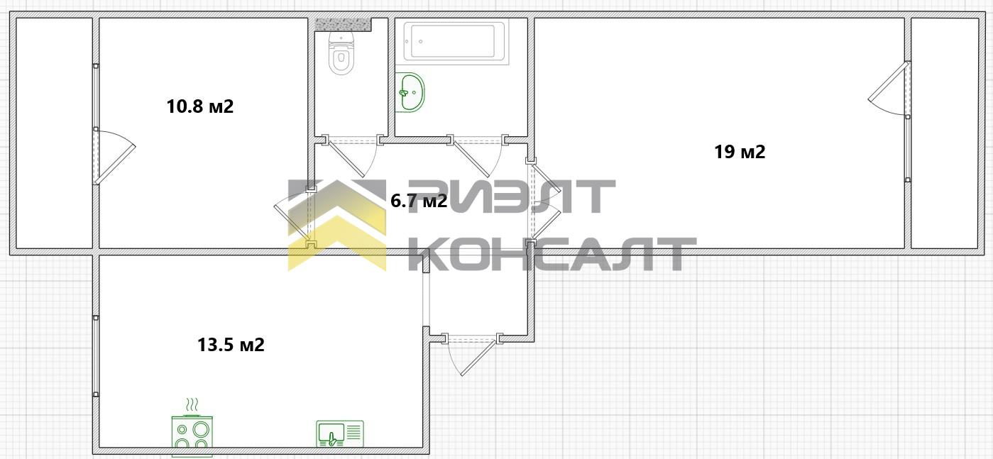2-комн. квартира, Вторичка, 55.20м², 4/10 этаж миниатюра 19