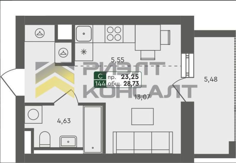 Студия, Новостройка, 28.73м², 4/7 этаж миниатюра 10