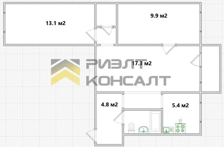 3-комн. квартира, Вторичка, 56.60м², 2/4 этаж миниатюра 23