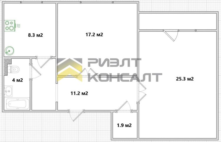 2-комн. квартира, Вторичка, 69м², 2/10 этаж миниатюра 33