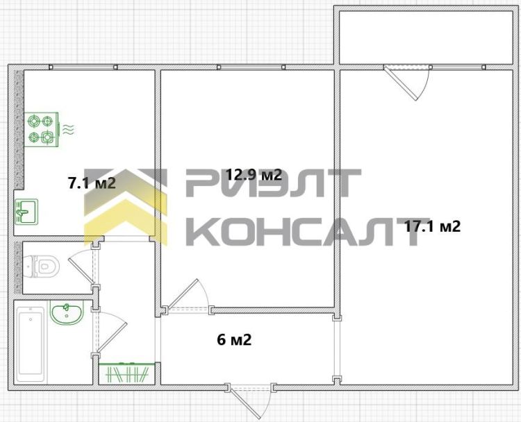 2-комн. квартира, Вторичка, 46.80м², 4/9 этаж миниатюра 17