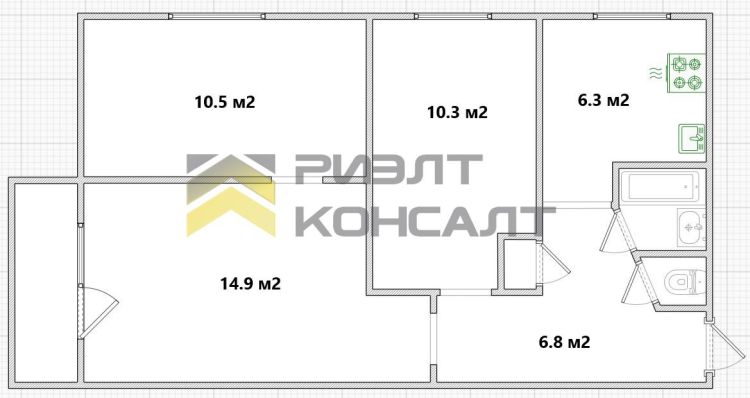 3-комн. квартира, Вторичка, 52.50м², 3/5 этаж миниатюра 15