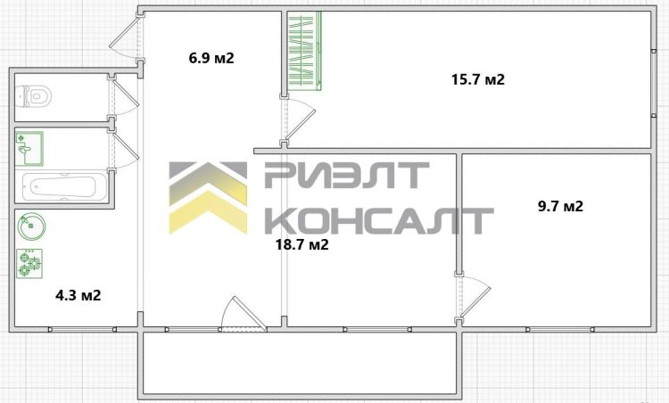 3-комн. квартира, Вторичка, 60м², 1/5 этаж миниатюра 34