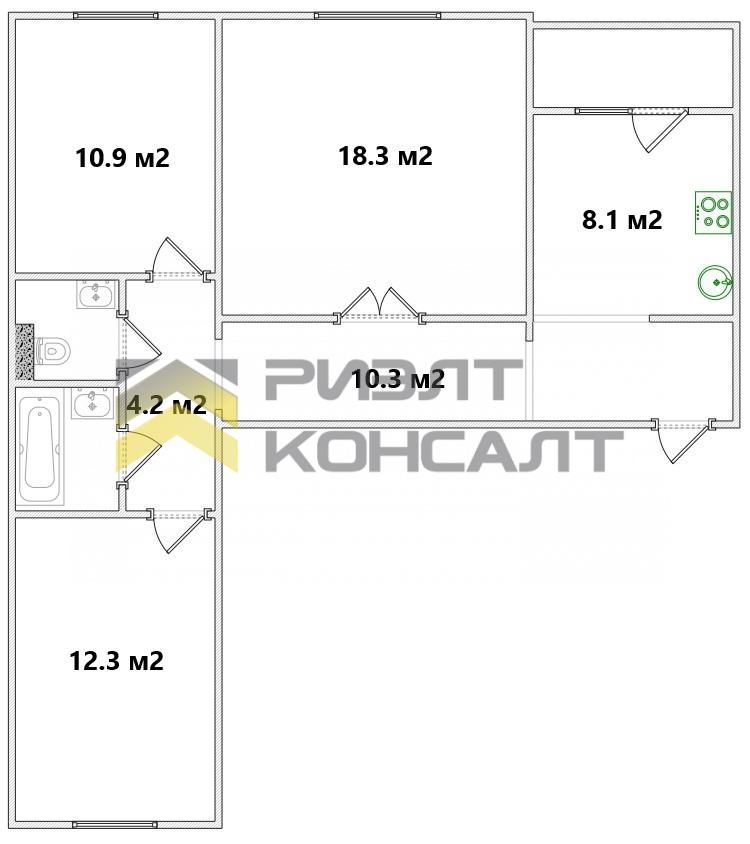 3-комн. квартира, Вторичка, 68.80м², 11/12 этаж миниатюра 34