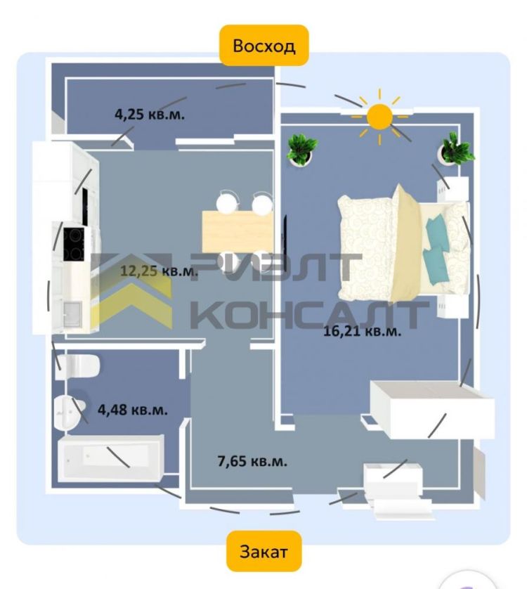 1-комн. квартира, Вторичка, 34м², 4/5 этаж миниатюра 2