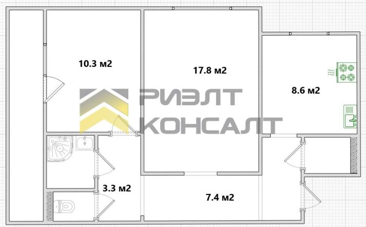 2-комн. квартира, Вторичка, 52.10м², 3/9 этаж миниатюра 20
