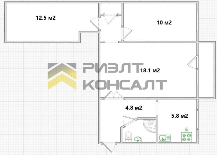 3-комн. квартира, Вторичка, 55м², 3/5 этаж миниатюра 14