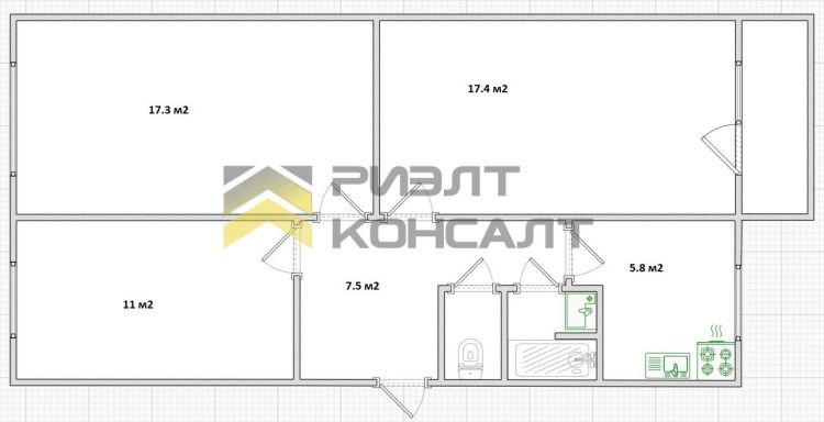 3-комн. квартира, Вторичка, 62.70м², 5/5 этаж миниатюра 19