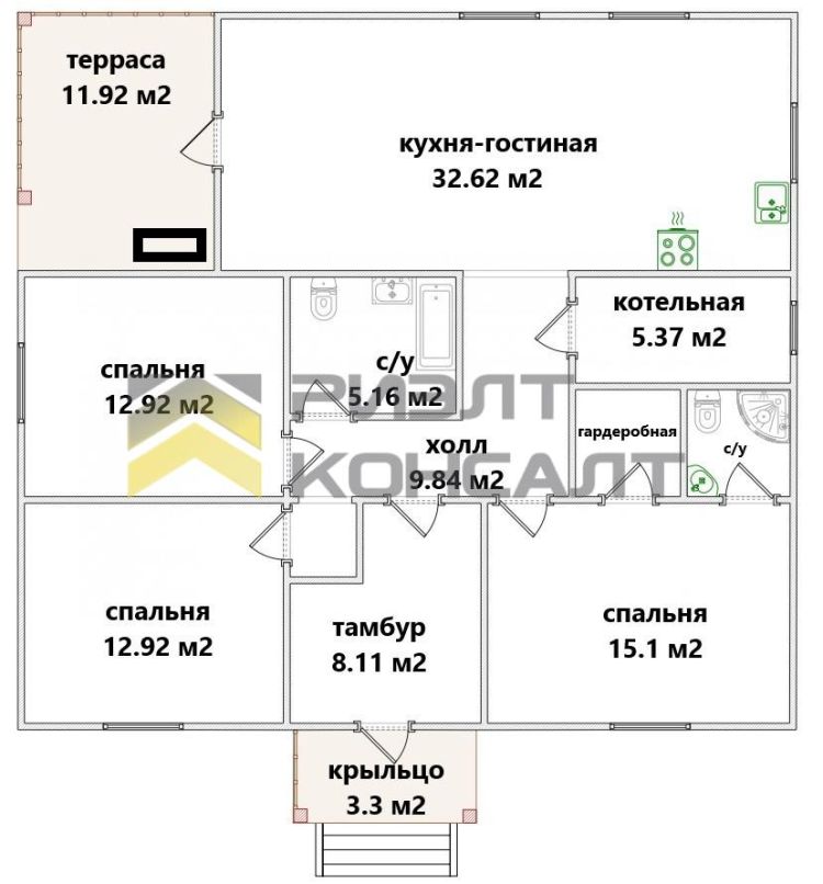 Дом, 130м², 6.10 соток, 1 этаж, 3 комн., стены: Кирпич миниатюра 19