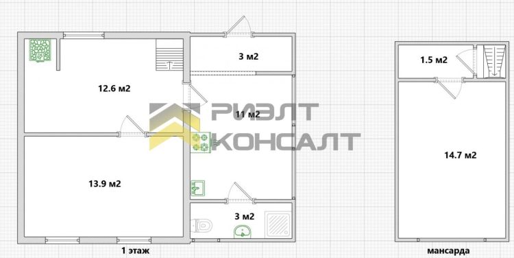 Дом, 62.20м², 5 соток, 2 этажа, 2 комн., стены: Кирпич миниатюра 36