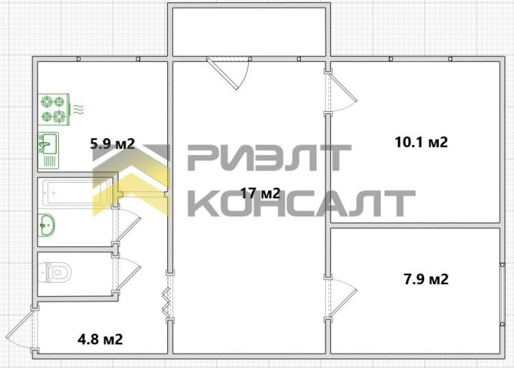 3-комн. квартира, Вторичка, 49м², 5/5 этаж миниатюра 27