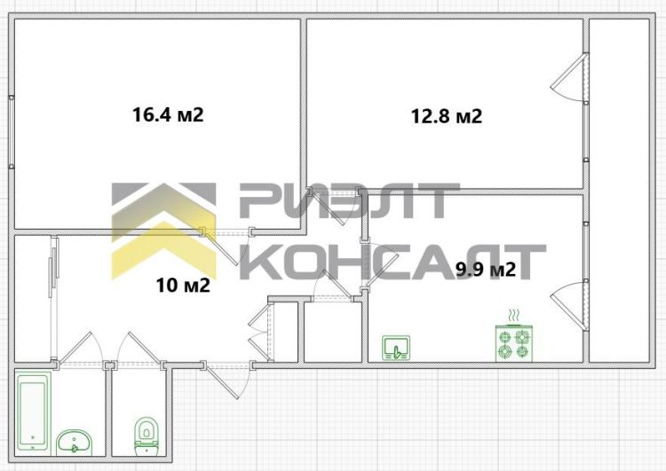 2-комн. квартира, Вторичка, 56.20м², 1/5 этаж миниатюра 20