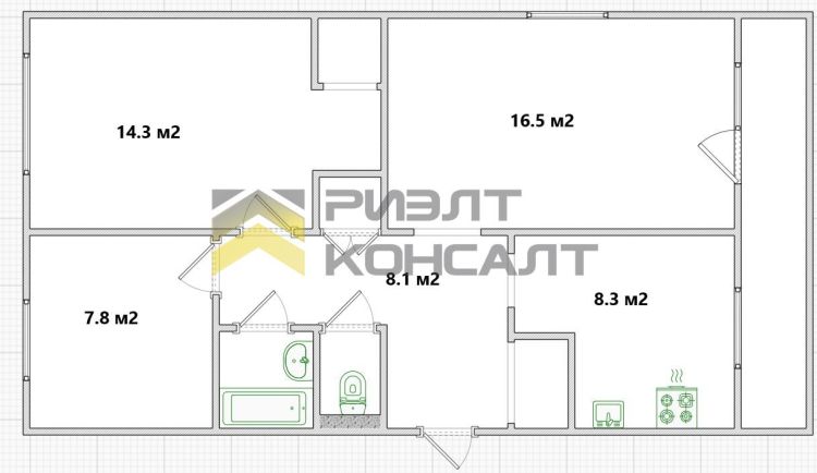 3-комн. квартира, Вторичка, 61.50м², 1/3 этаж миниатюра 18
