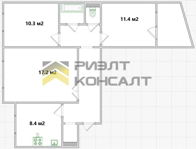 3-комн. квартира, Вторичка, 65.20м², 1/9 этаж миниатюра 14